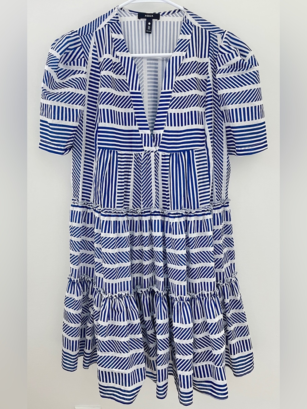 Aqua Puff Sleeve V-neck lightweight Mini Dress Size:L Romantic - Picture 2 of 10